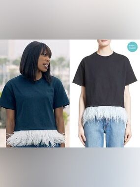 EUC OSTRICH OPENING CEREMONY Feather-Trim Cotton Tee